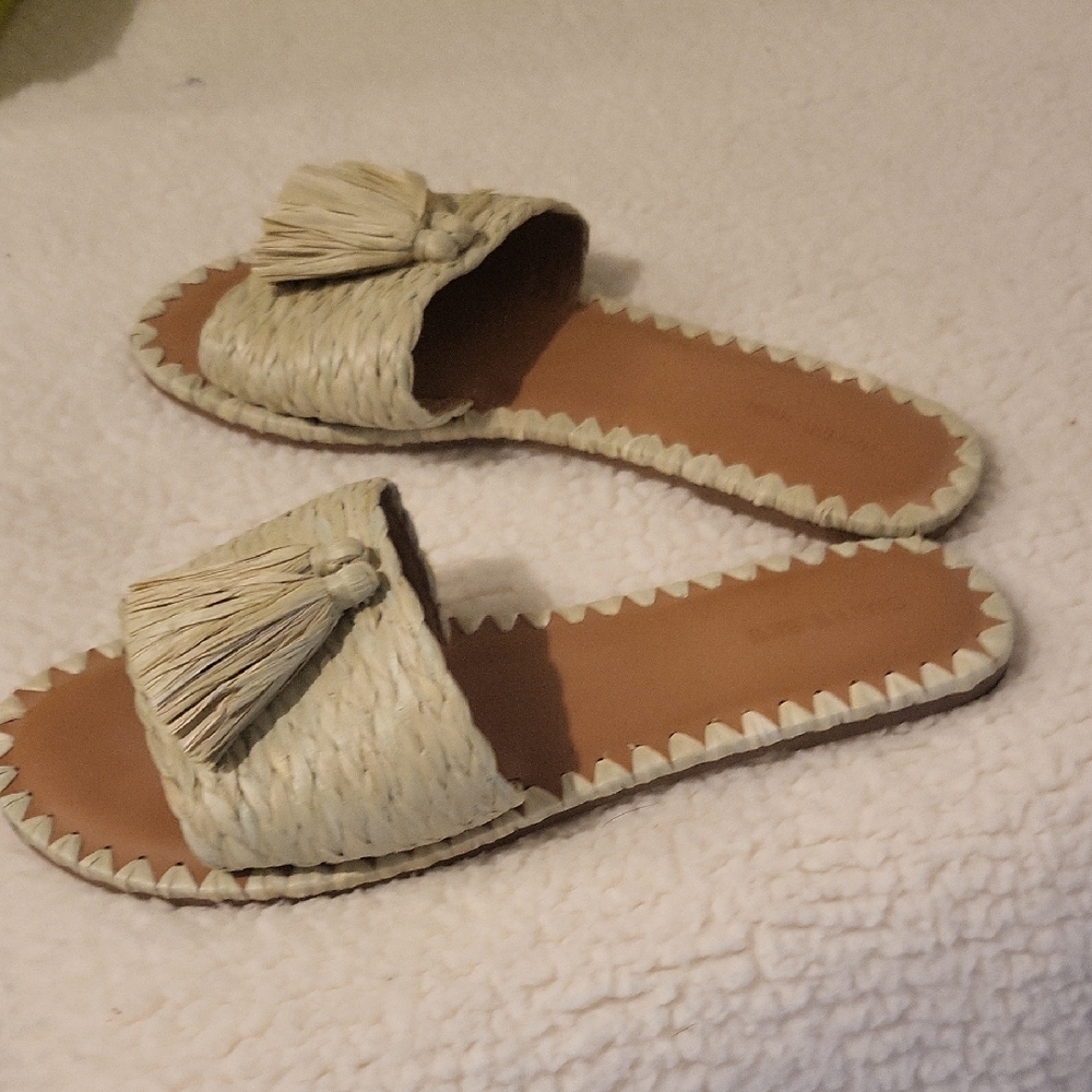Gianni Bini Cream Tassel Slide Sandals